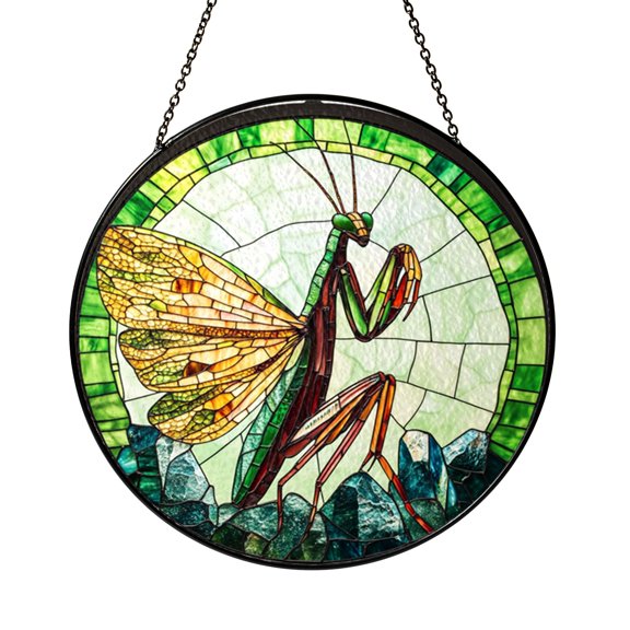 Praying Mantis Stained Glass Suncatcher Window Hanging Nature Inspired Home Decor Unique Insect Gift