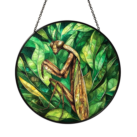 Praying Mantis Suncatcher, Stained Glass Style Insect Window Hanging Nature Decor