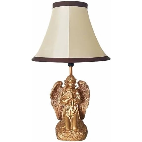 Praying Memorial Angel Desk Lamp,Hand-Painted Resin Prayer Angel Statue Base with Palace Style Fabric Lampshade,Vintage Farmhouse Western Bedside Lamps for Bedroom Living Room$$Tools & Hardware Other