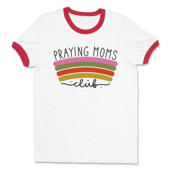 Praying Moms Club Ringer Tee Shirt Unisex Small White/Red