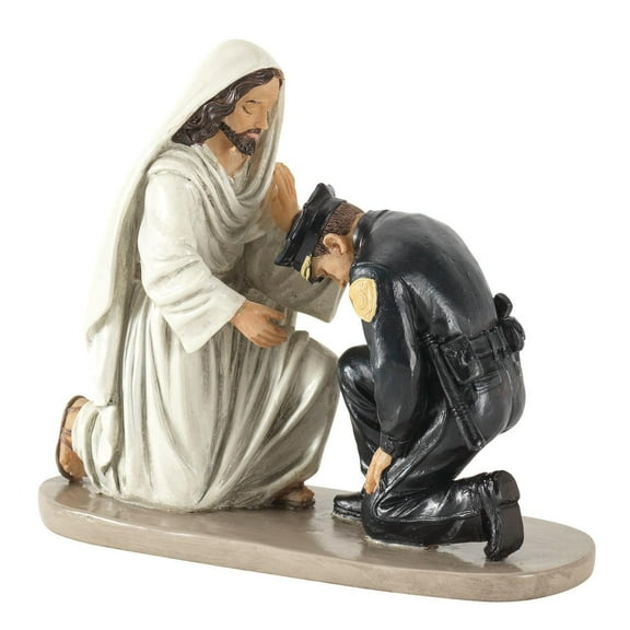 Praying Police Officer with Jesus 5 x 6 Resin Decorative Tabletop Figurine