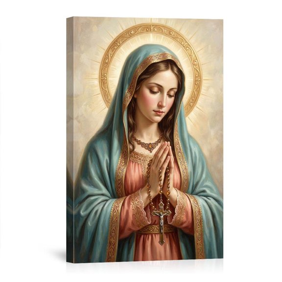 Praying Virgin Mary With Rosary Devotional Christian Religious For Bedroom Prayer Room Canvas