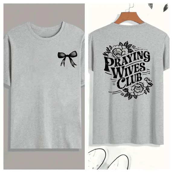 Praying Wives Tee Christian T-Shirt Short Sleeve Round Neck Soft Cotton Comfort Fit Colors Gray S-3XL
