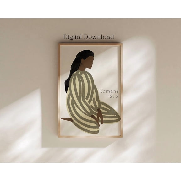 Praying Woman Illustration Romans 12 Modern Scripture Decor Bible Verse Home Decor