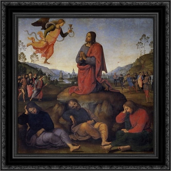 Praying for a Cup 20x20 Black Ornate Wood Framed Canvas Art by Perugino, Pietro