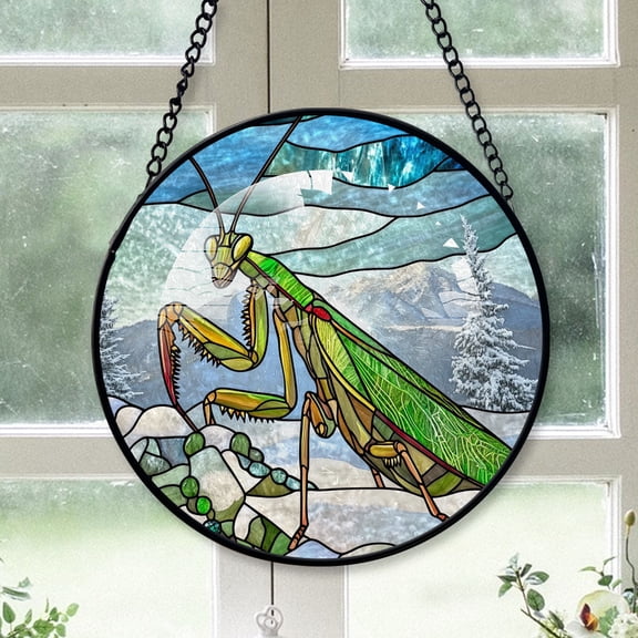 Praying mantis Ornament Christmas 2025, Praying mantis Stained Glass Hanging Window Artistic Glass Decoration for Cozy Interiors