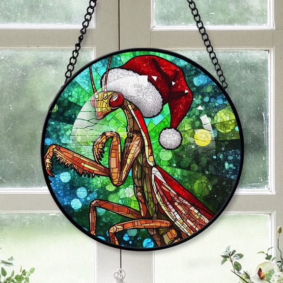 Praying mantis Ornament Christmas 2025, Praying mantis Stained Glass Window Hanging  Colorful Sun Catcher for Door and Home Decor, Unique Wildlife Art Gift