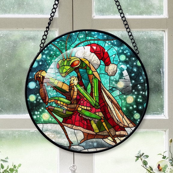 Praying mantis Ornament Christmas 2025, Praying mantis Stained Glass Window Hanging Ornament  Unique Wildlife Glass Art for Windows and Doors