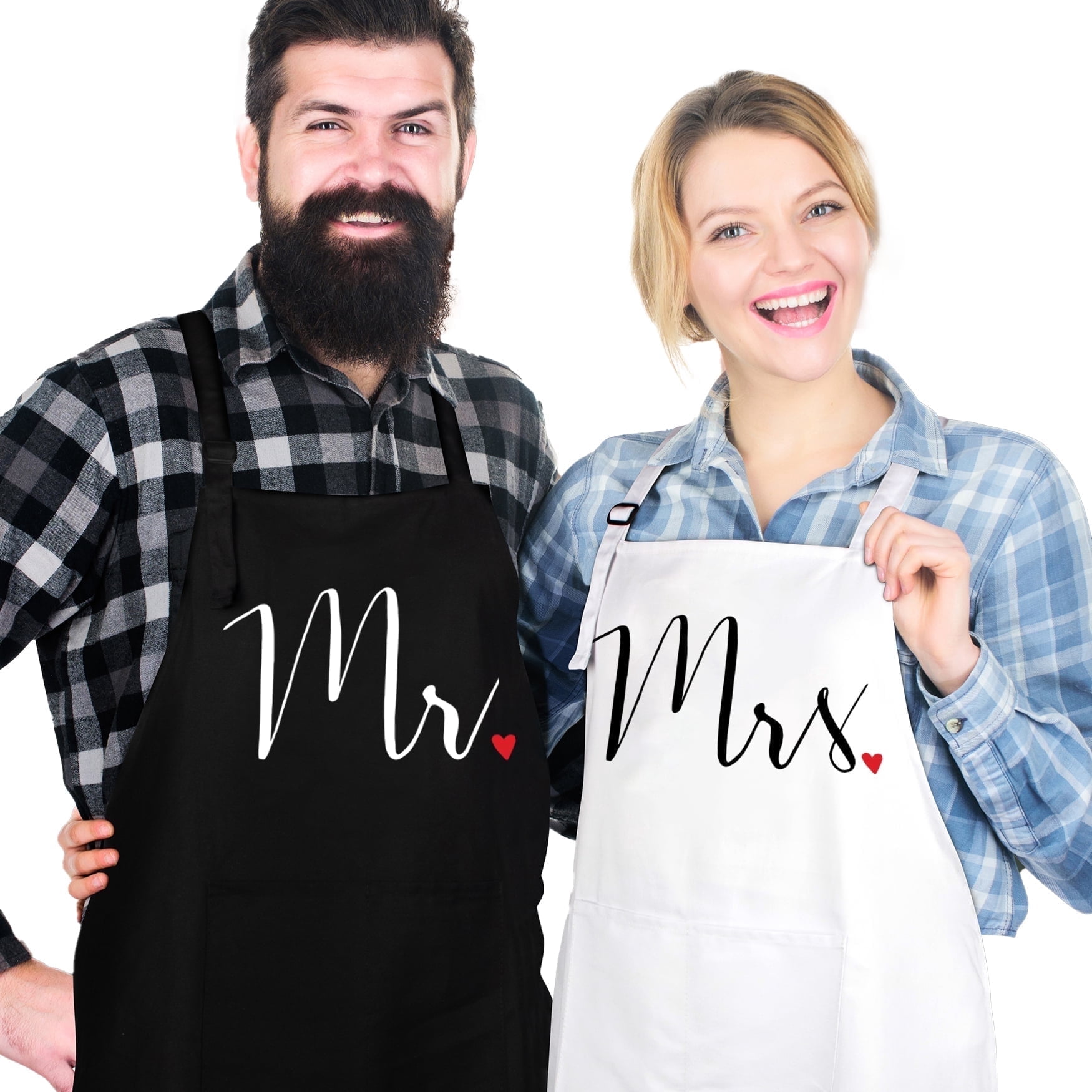Prazoli His and Her Aprons - Mr and Mrs Couples Engagement Gift , Cute Bridal Shower Gift Anniversary Wedding Registry Items & Decoration , Housewarming Gifts For New Home Newlywed Gift