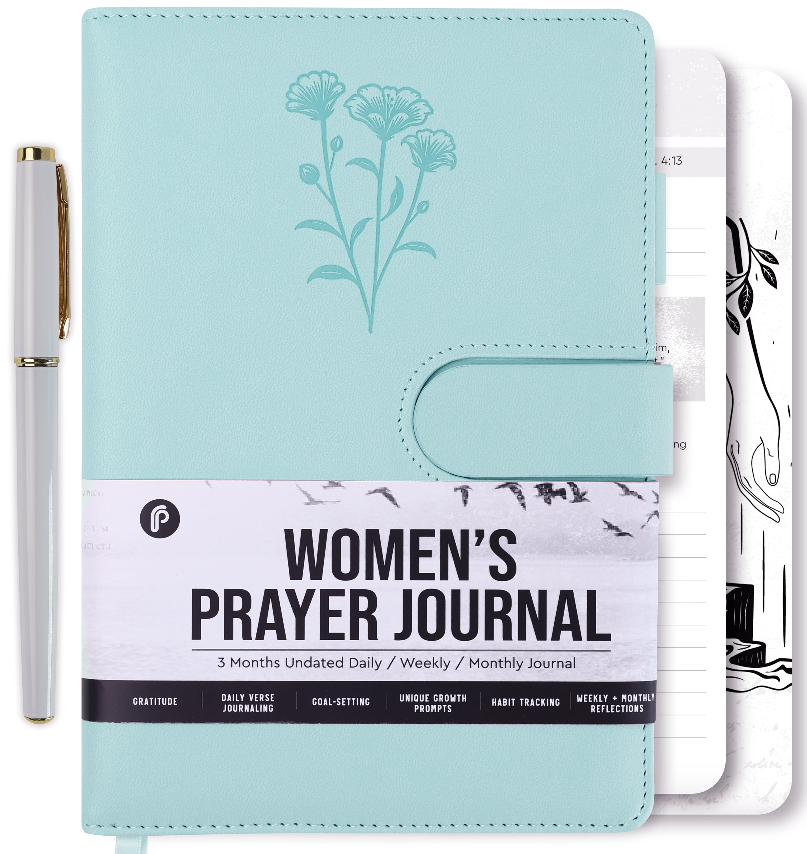 Prazoli Prayer Journal for Women - Daily Devotional Journaling Book for Woman , Religious Baptism & Christian Gifts & Bible Study Supplies for Church Note Taking , Devotional Notebook | Blue Flower