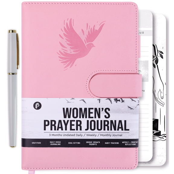 Prazoli Prayer Journal for Women - Daily Devotional Journaling Book for Woman , Religious Baptism & Christian Gifts & Bible Study Supplies for Church Note Taking , Devotional Notebook | Pink Dove