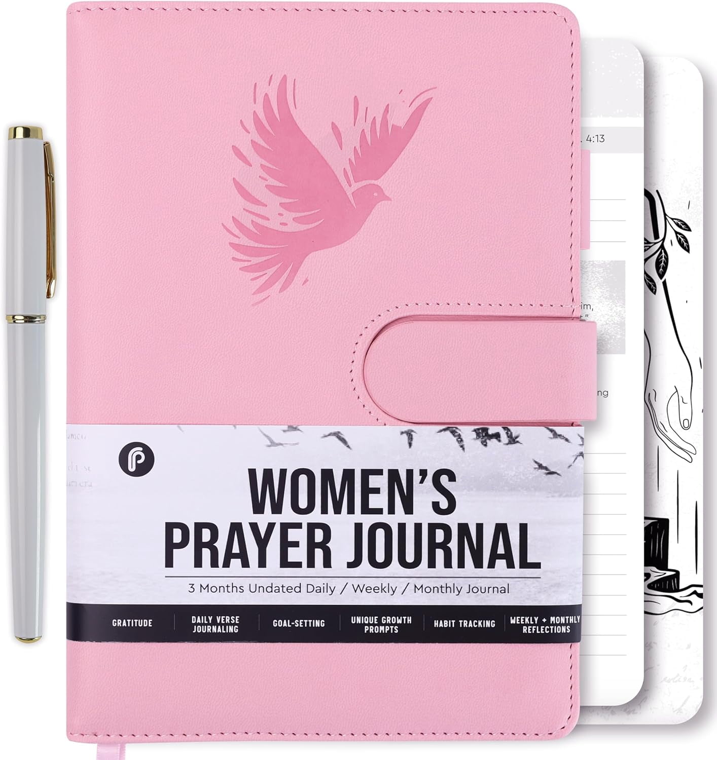 Prazoli Prayer Journal for Women - Daily Devotional Journaling Book for Women, Religious Baptism & Christian Gifts & Bible Study Supplies for Church Note Taking, Devotional Notebook Accs | Pink Dove