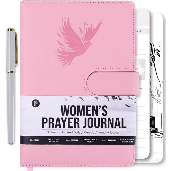 Prazoli Prayer Journal for Women - Daily Devotional Journaling Book for Women, Religious Baptism & Christian Gifts & Bible Study Supplies for Church Note Taking, Devotional Notebook Accs | Pink Dove