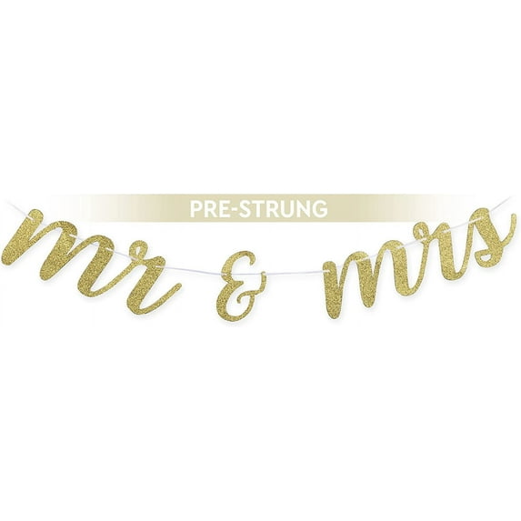 Prazoli Pre-Strung Mr & Mrs Sign for Wedding Decorations for Reception and Ceremony, Wedding Sign Gold Wedding Decor Banner for Bride and Groom Chair