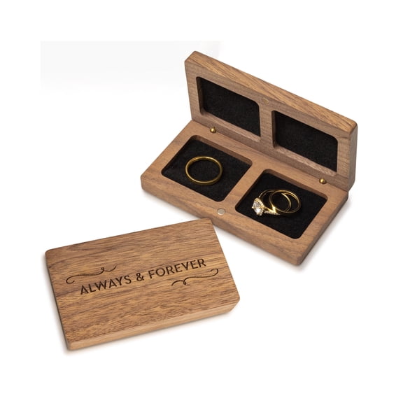 Prazoli Ring Box for Wedding Ceremony, Wooden Ring Bearer Double Ring Boxes for Two Rings Case, Walnut Wood