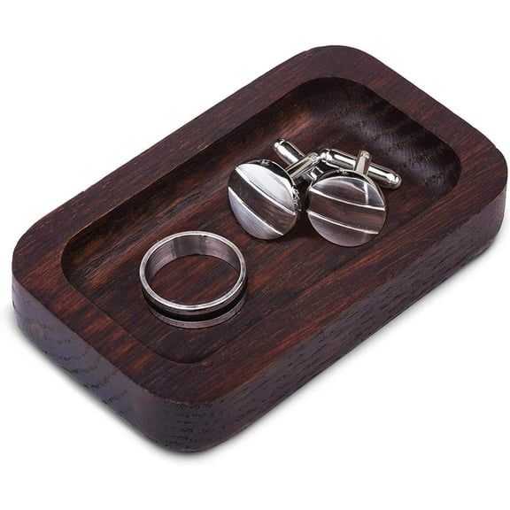 Prazoli Wood Ring Holder for Jewelry, Mens Ring Tray Wood Gifts for Men, Roasted Oak