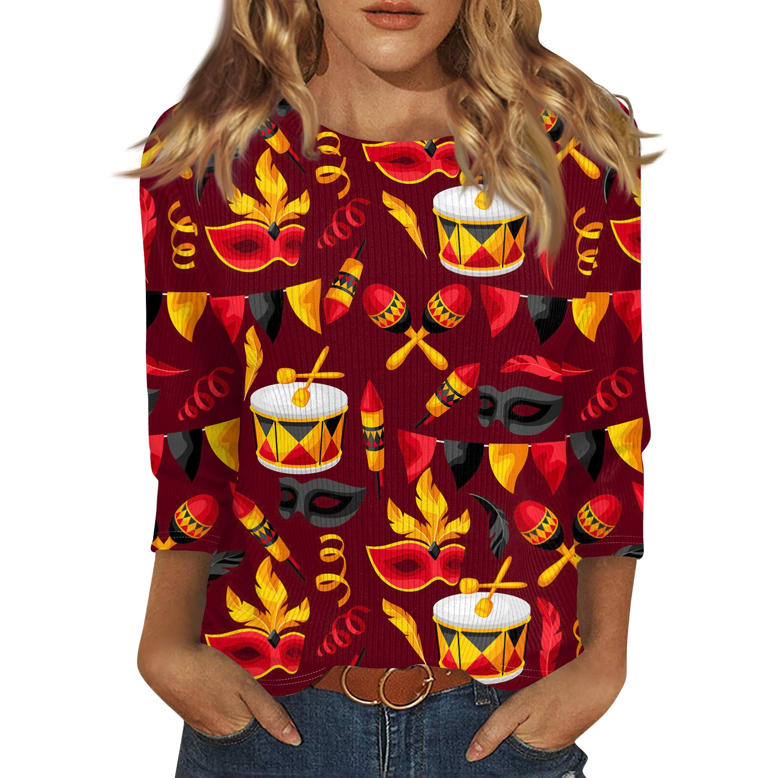 Prdecexlu 2025 Mardi Gras Shirts for Women Carnival Mask Printed Party