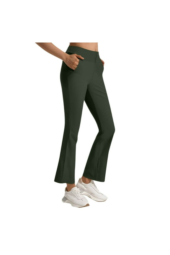Flare Yoga Pants Women Petite High Waist Leggings Stretch Bootcut Workout Pants Full Length Trousers Athletic Gym Running Leggings Army Green L