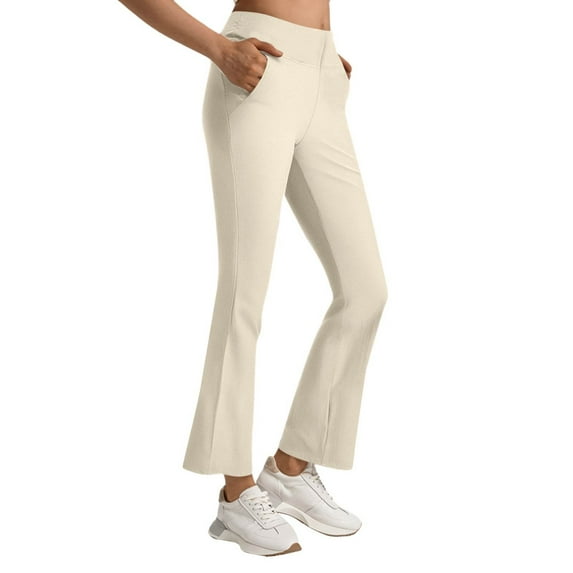 Prdecexlu Flare Yoga Pants Women Petite High Waist Leggings Stretch Bootcut Workout Pants Full Length Trousers Athletic Gym Running Leggings Beige XL