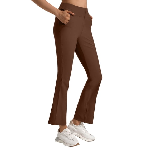Prdecexlu Flare Yoga Pants Women Petite High Waist Leggings Stretch Bootcut Workout Pants Full Length Trousers Athletic Gym Running Leggings Coffee L