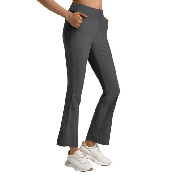 Prdecexlu Flare Yoga Pants Women Petite High Waist Leggings Stretch Bootcut Workout Pants Full Length Trousers Athletic Gym Running Leggings Dark Gray M