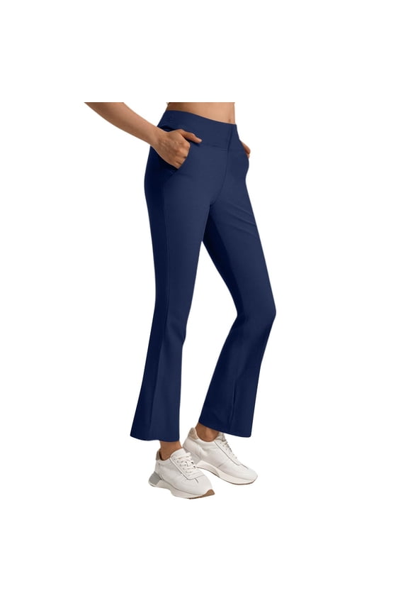 Flare Yoga Pants Women Petite High Waist Leggings Stretch Bootcut Workout Pants Full Length Trousers Athletic Gym Running Leggings Navy 2XL