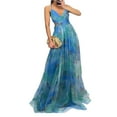 thumbnail image 1 of Prdecexlu Floral Tulle Maxi Dress for Women Spaghetti Straps V Neck Lace-Up Back A Line Colorful Cocktail Wedding Guest Dress Blue L, 1 of 3