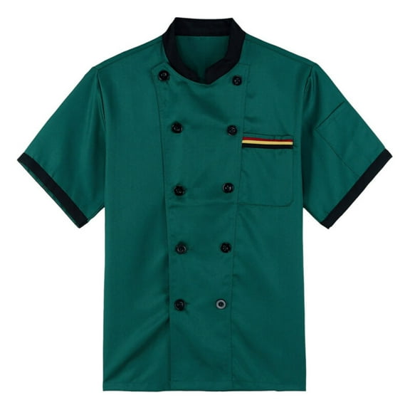 Prdecexlu Men's Chef Coat Short Sleeve Chef Jacket,Breathable,Double-Breasted Button Front - Kitchen,Restaurant,Hotel Uniform Green 2XL