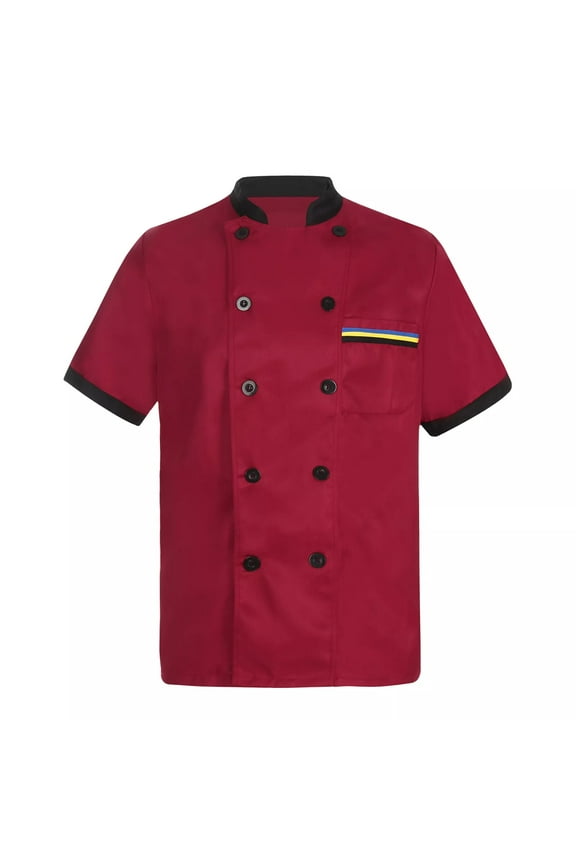 Men's Chef Coat Short Sleeve Chef Jacket,Breathable,Double-Breasted Button Front - Kitchen,Restaurant,Hotel Uniform Wine XL