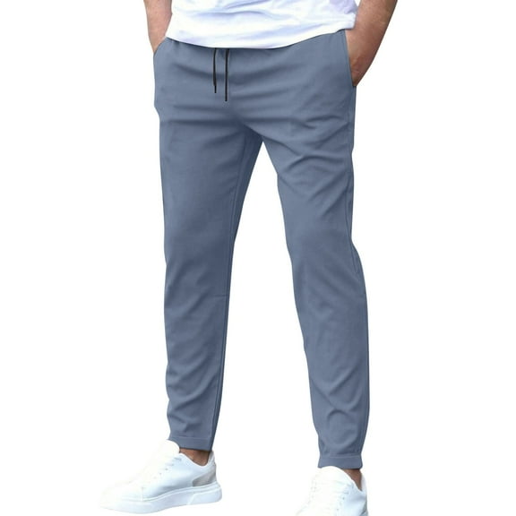 Prdecexlu Mens Chinos Slim Fit Pants Flat Front Stretch Skinny Tapered Dress Pants Comfort Casual Solid Trousers Blue M