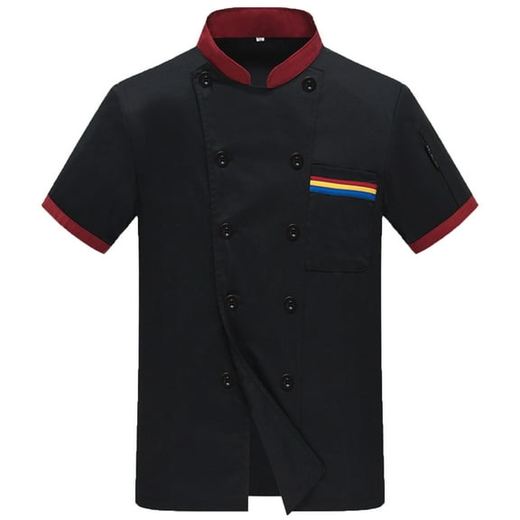Prdecexlu Personalized Chef Coat Custom Chef Jacket Short Sleeve Double-Breasted Button Front Chef Shirts Kitchen Uniforms Clothes Men Women Black M