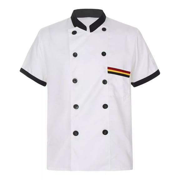 Prdecexlu Personalized Chef Coat Custom Chef Jacket Short Sleeve Double-Breasted Button Front Chef Shirts Kitchen Uniforms Clothes Men Women White M