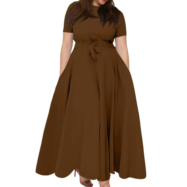 Casual Short sleeve Solid Color Round neck Plus size maxi Dresses Casual Short sleeve Solid Color Round neck Plus size maxi Dresses