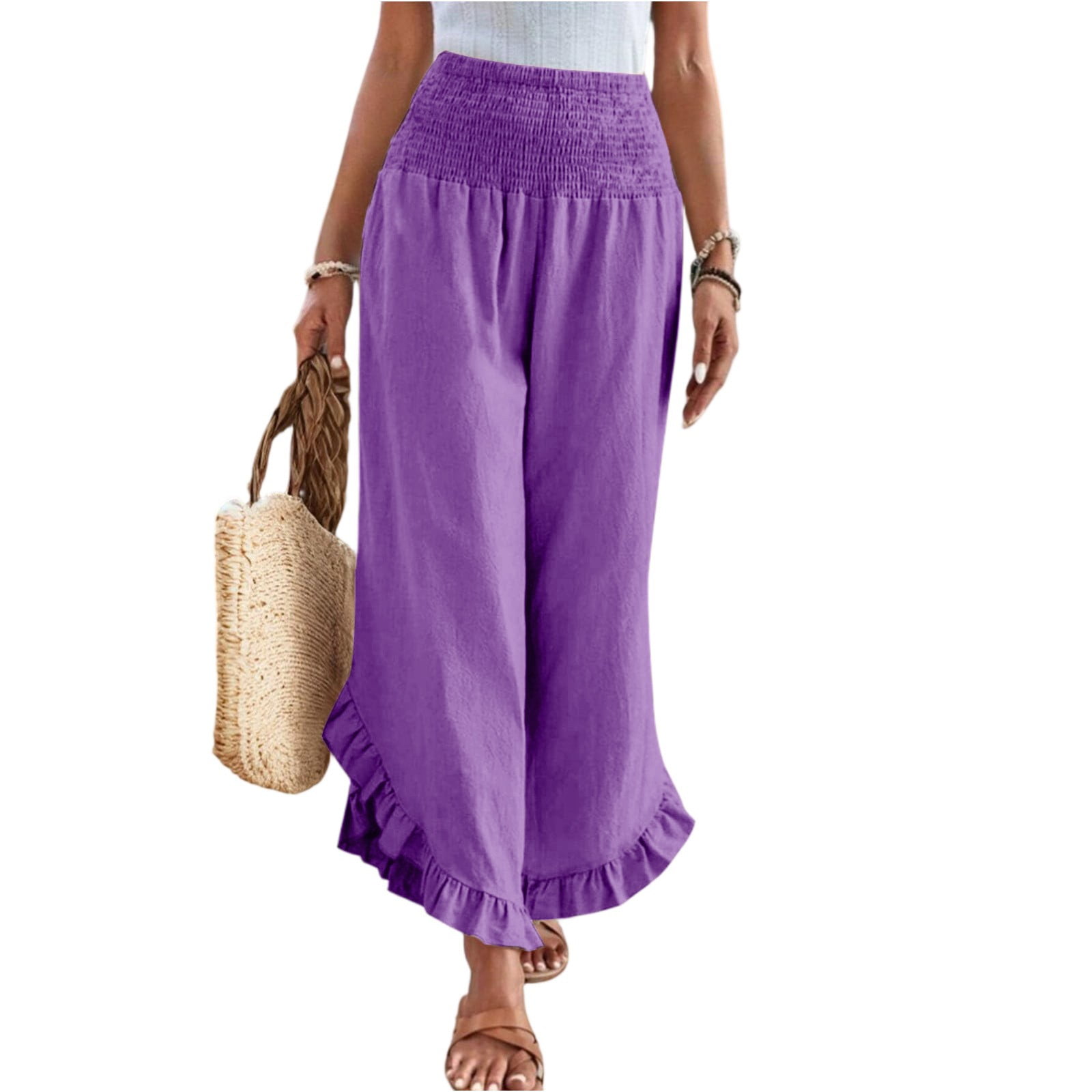 High Waisted Wide Leg Trousers Boho Women's High Waisted Palazzo Pants - Boho Wide Leg Lounge Pants For Summer, Beach & Travel Linen Pants Women Petite