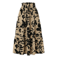 thumbnail image 1 of Prdecexlu Summer Skirts for Women 2025 Tiered Pleated Vacation Elastic High Waisted Long Skirt A-Line Loose Boho Floral Print Beach Drawstring Swing Maxi Skirt Khaki M, 1 of 7