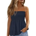 thumbnail image 1 of Prdecexlu Tube Tops for Women Plus Size Strapless Smocked Ruffled Cute Off the Shoulder Tank Tops Sleeveless Holiday Shirts Casual Backless Flare Hem Summer Blouses Navy XL, 1 of 6