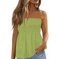 thumbnail image 1 of Prdecexlu Tube Tops for Women Plus Size Strapless Smocked Ruffled Cute Off the Shoulder Tank Tops Sleeveless Holiday Shirts Casual Backless Flare Hem Summer Blouses Green XL, 1 of 7