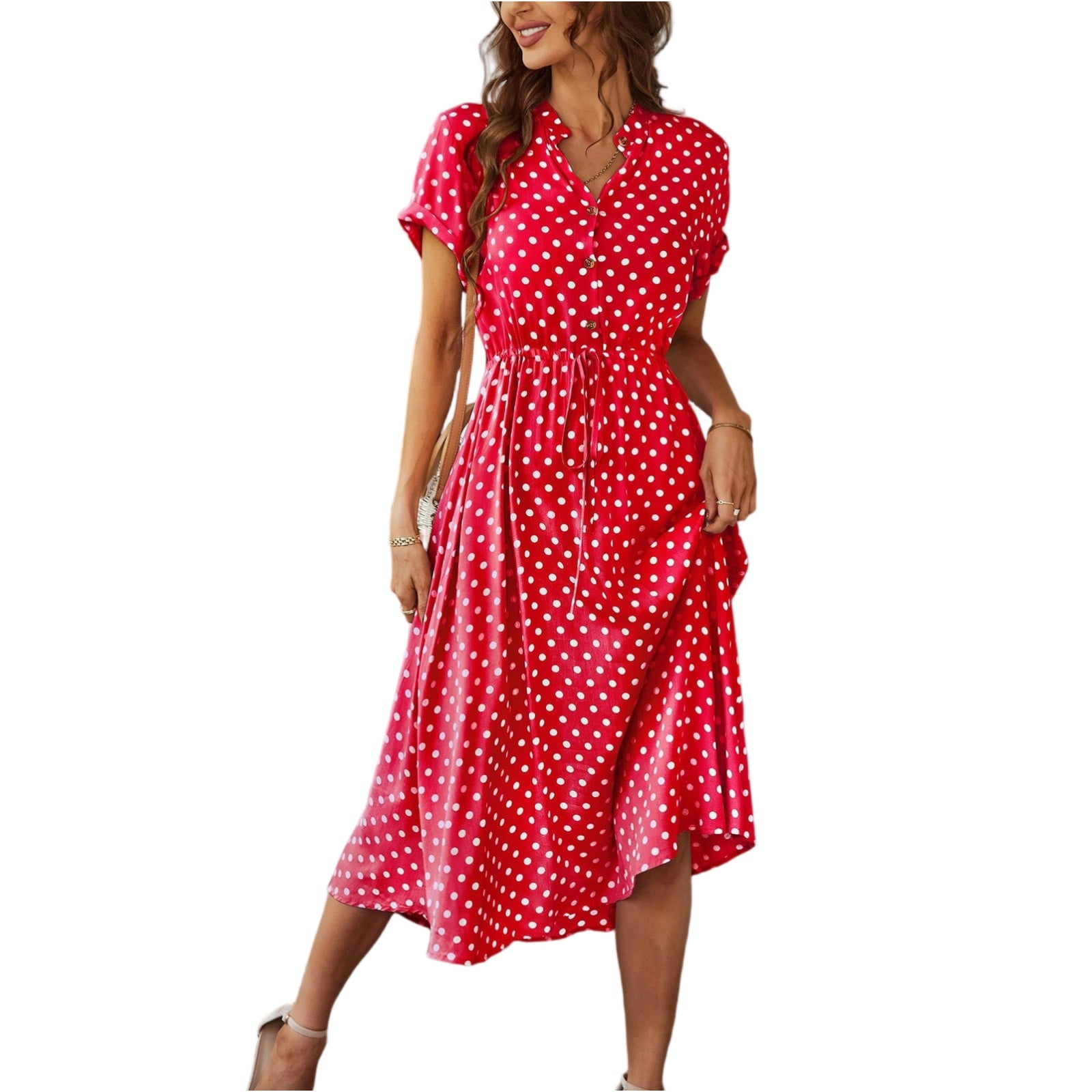 Red Dot Art Casual Travel Cotton Dress Women Clothes