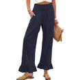 thumbnail image 2 of YOLAI Cotton Linen Palazzo Pants For Women Smocked High Elastic Waist Loose Trousers Comfy Wide Leg Pants With Pockets (Army Green, S) At Women's Clothing Store 2 of 12