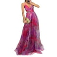 thumbnail image 1 of Prdecexlu Women's Floral Tulle Wedding Guest Dress Spaghetti Straps V Neck A Line Formal Colorful Cocktail Maxi Dresses Hot Pink L, 1 of 3