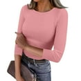thumbnail image 1 of Prdecexlu Womens 3/4 Sleeve Shirts Summer Rib Knit Slim Fit Basic Tees Round Neck Casual Solid Color Tunic Tops Three Quarter Length Business Work Blouses Pink M, 1 of 4