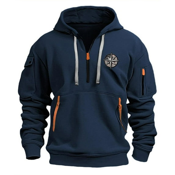 Prdecexlu Workout Hoodies for Men Drawstring Running Active Long Sleeve Tops Quarter Zip Casual Solid Color Sweatshirts with Pockets Navy XL