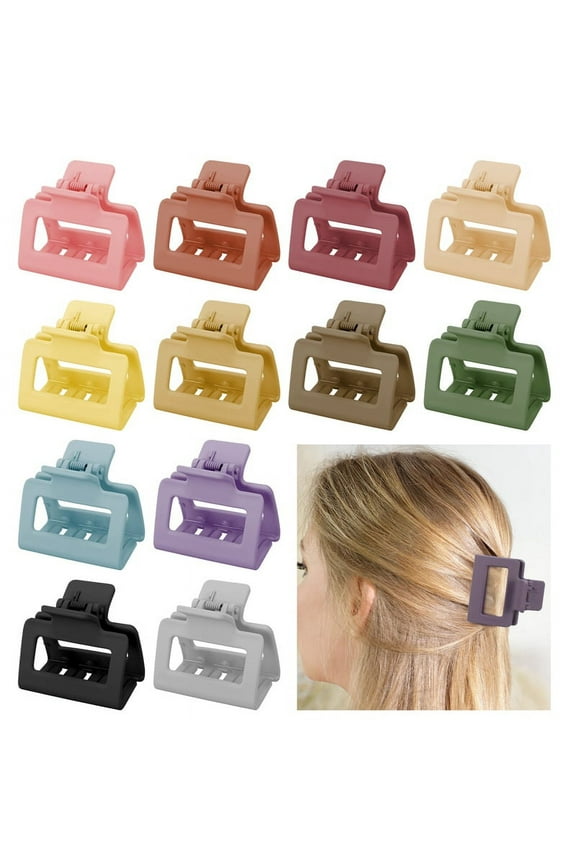 12 Pcs Small Claw Clips for Women Girls, Nonslip Rectangle Hair Clips, 2" Square Matte Small Hair Claw Clips for Women Fine/Medium/Thick Hair