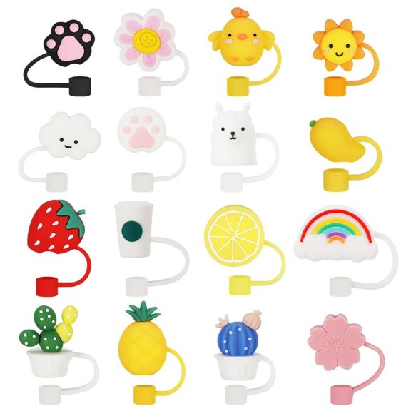 Prdigy 16 Pieces Silicone Straw Covers Straw Topper, Reusable Drinking Straw Plugs, Straw Toppers for stanley cup, Universal Straw Covers Cap for 6-8 mm Straws Dust and Splash Proof