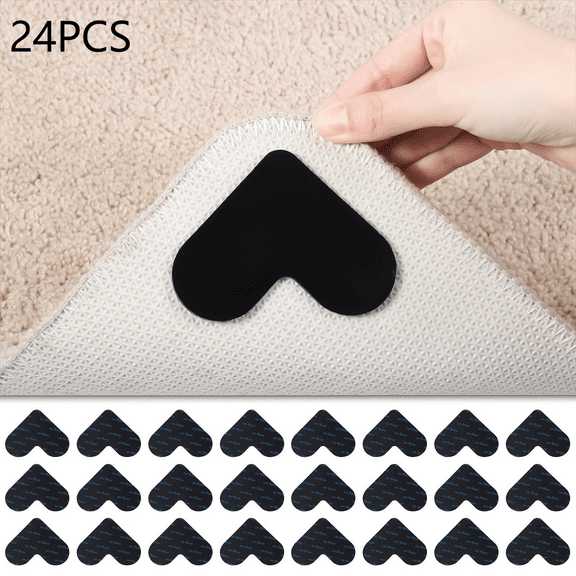 Prdigy 24 Pcs Non Slip Rug Grippers Heart Shape, Carpet Corner Slide Gripper, Rug Pads Gripper for Hardwood Floor, Double Sided Non-Slip Rug Pads