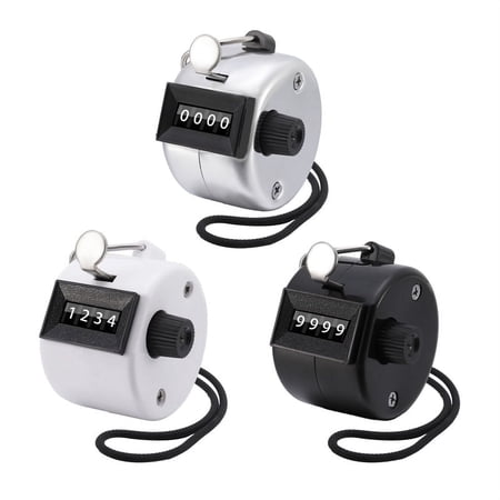 Prdigy 3 Packs Hand Counters, 4-Digit Lap Trackers Manual Clickers Metal Mechanical Count to 9999 for Personal Coaching, Knitting, Golf and Row Counter