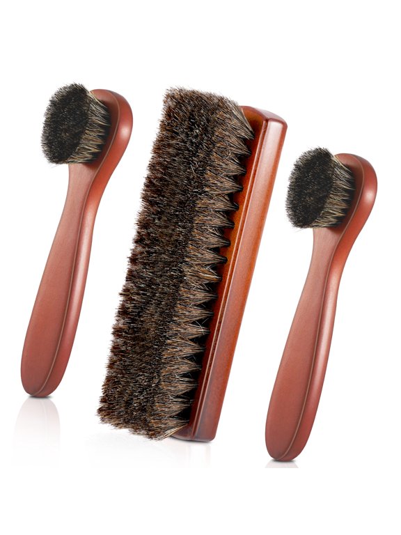 AOWOO 3Pcs Horsehair Shoes Brushes Kit,Polish Dauber Applicators,Boots Care Brushes for Cleaning Leather Shoes Shine