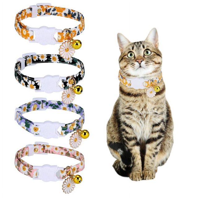 Prdigy 4 Pack Cat Collar with Bells,Luxury Kitten Collar,Soft and
