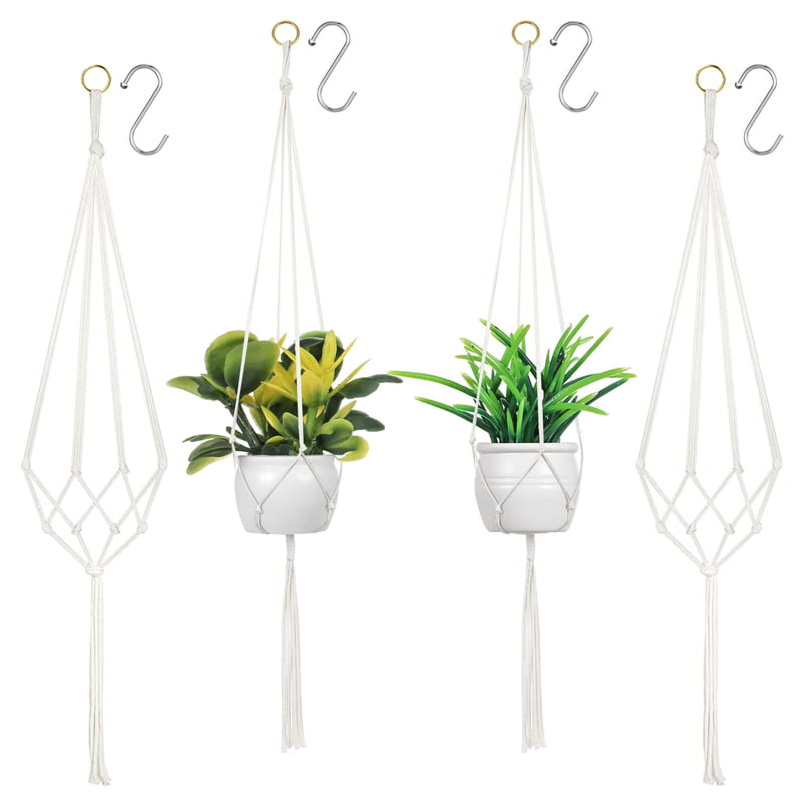 Prdigy 4PCS Macrame Plant Hanger for Inside, Hanging Planters for Indoor Plants with 4 Hooks, 2 Size, 4 Legs Structurally Stable Cotton Rope Hanging Plant Holder for Boho Home Decor