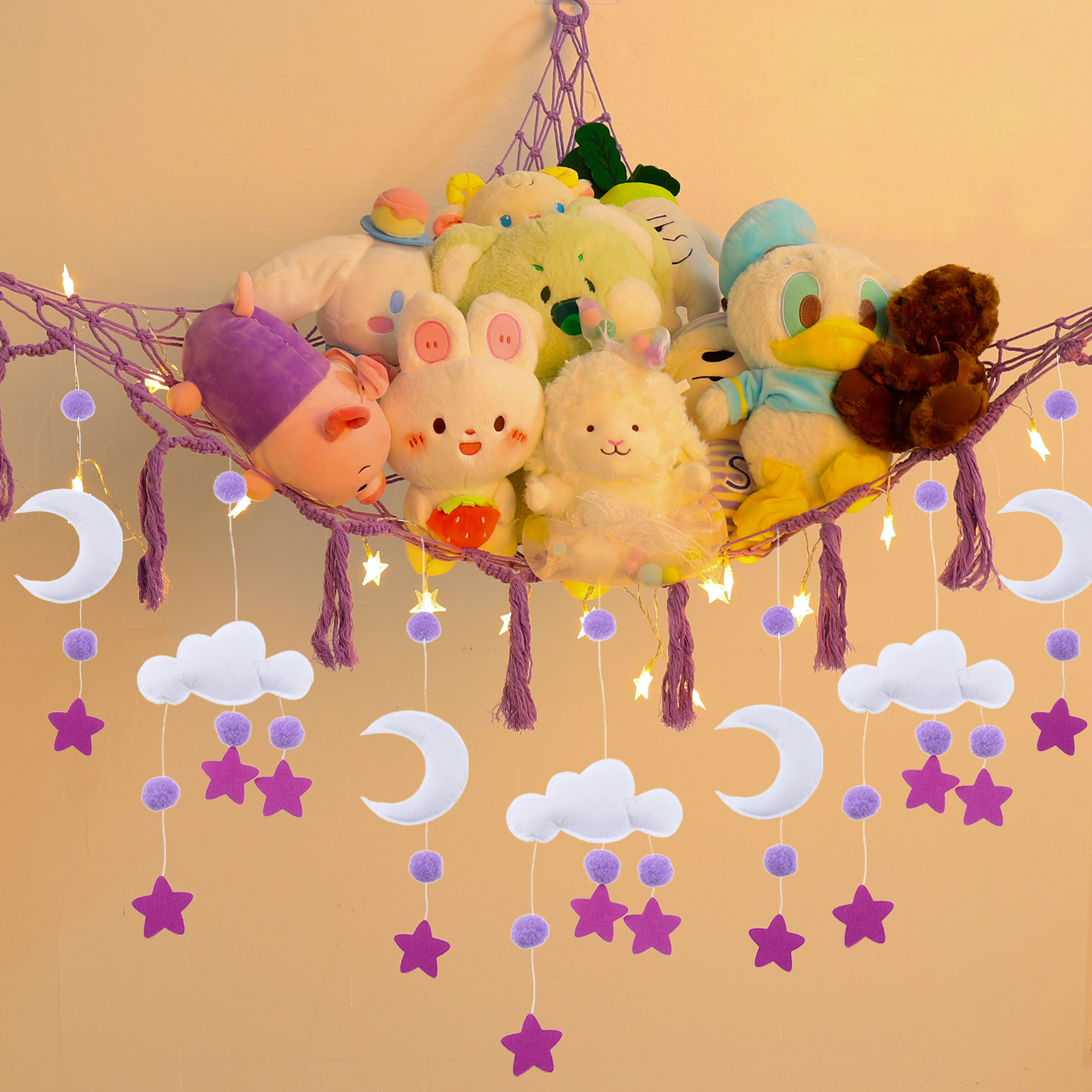 Prdigy 51'' Stuffed Animal Hammock with Tassels, LED light, Hooks and